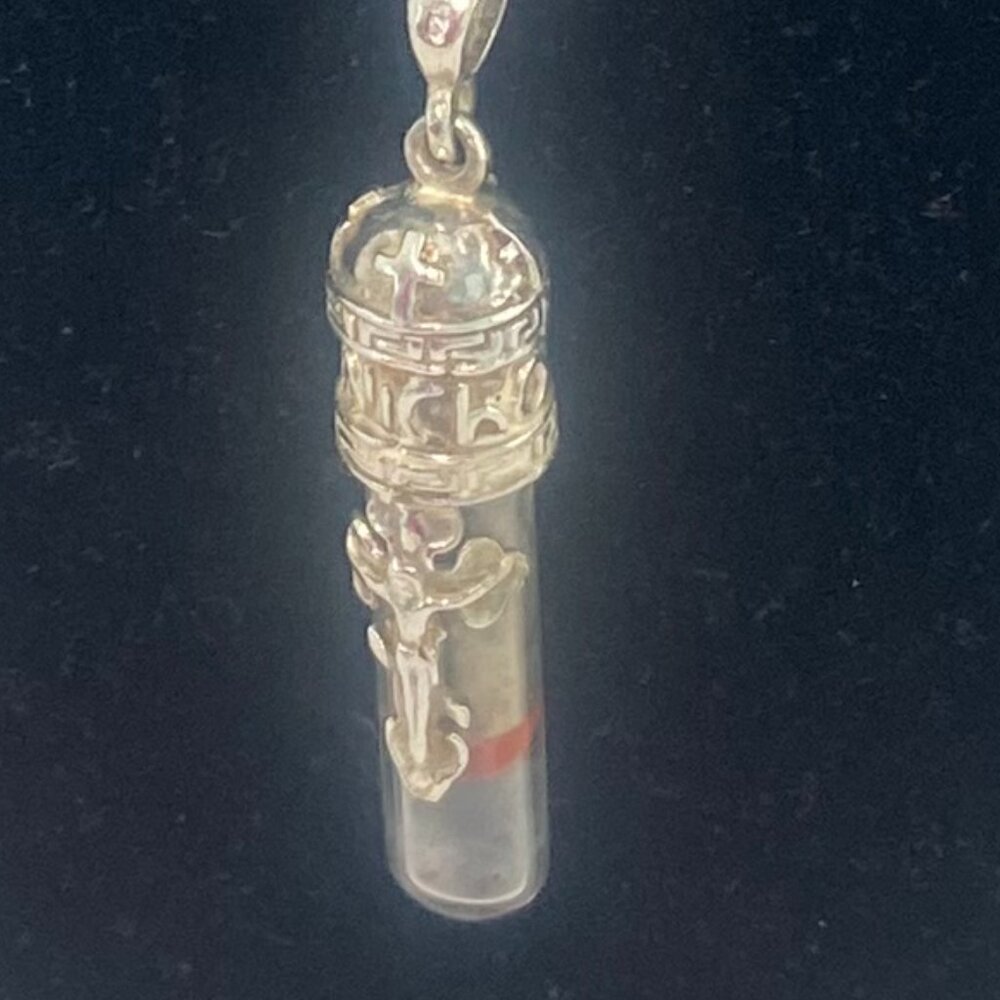 Sterling Silver Holy Land soil Pendant vial and necklace with crucifix - Picture 1 of 8